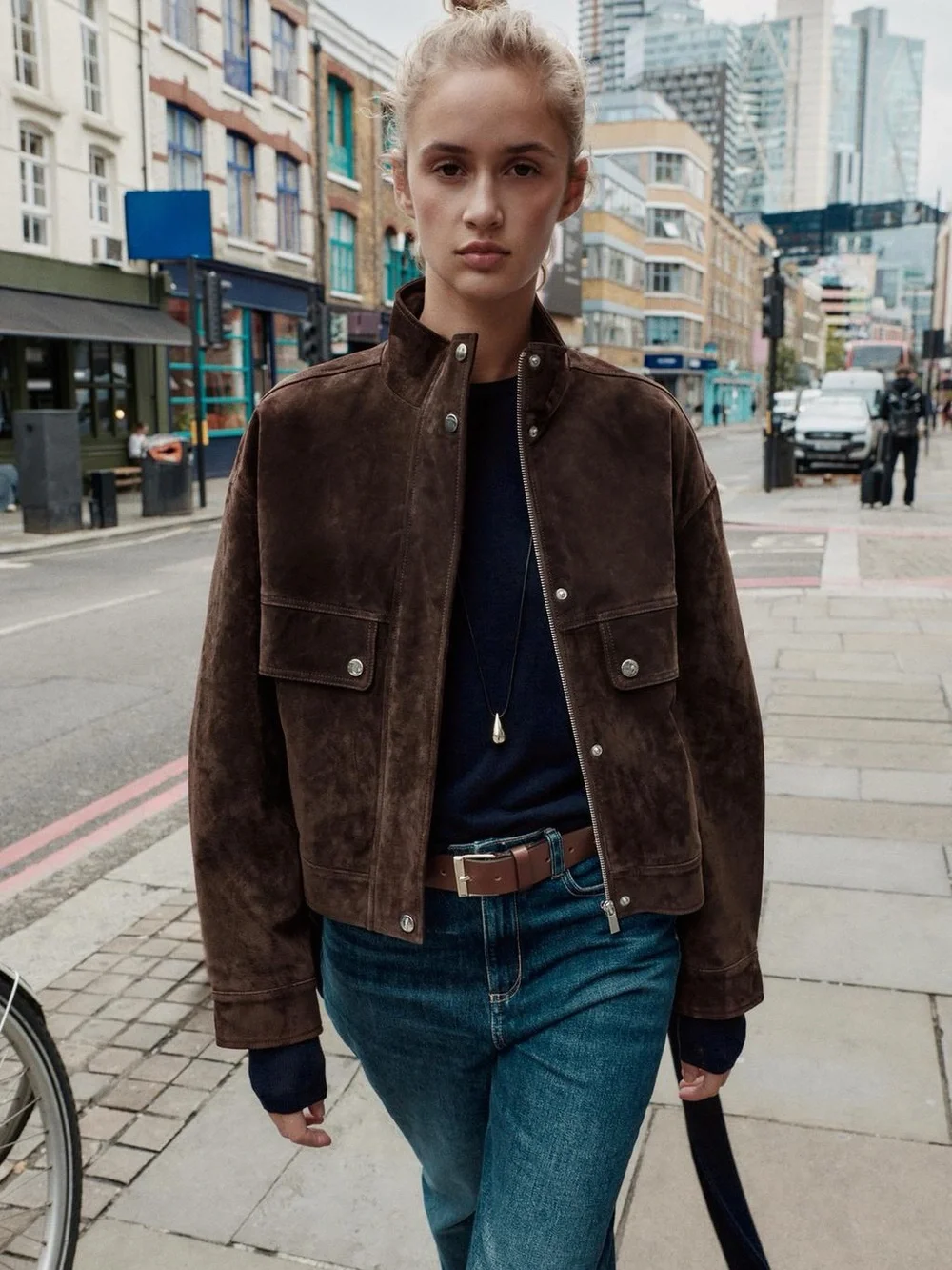 ZARA 100% SUEDE LEATHER BOMBER JACKET WITH POCKETS XL NWT